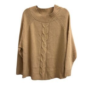 Heathmoor Cable Mock Neck Tan Boho Sweater S/M Neutral relaxed fit